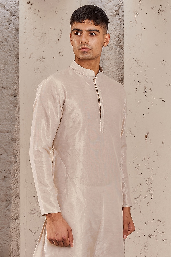 Golden Tissue Kurta Set by Nidhika Shekhar Men at Pernia's Pop Up Shop