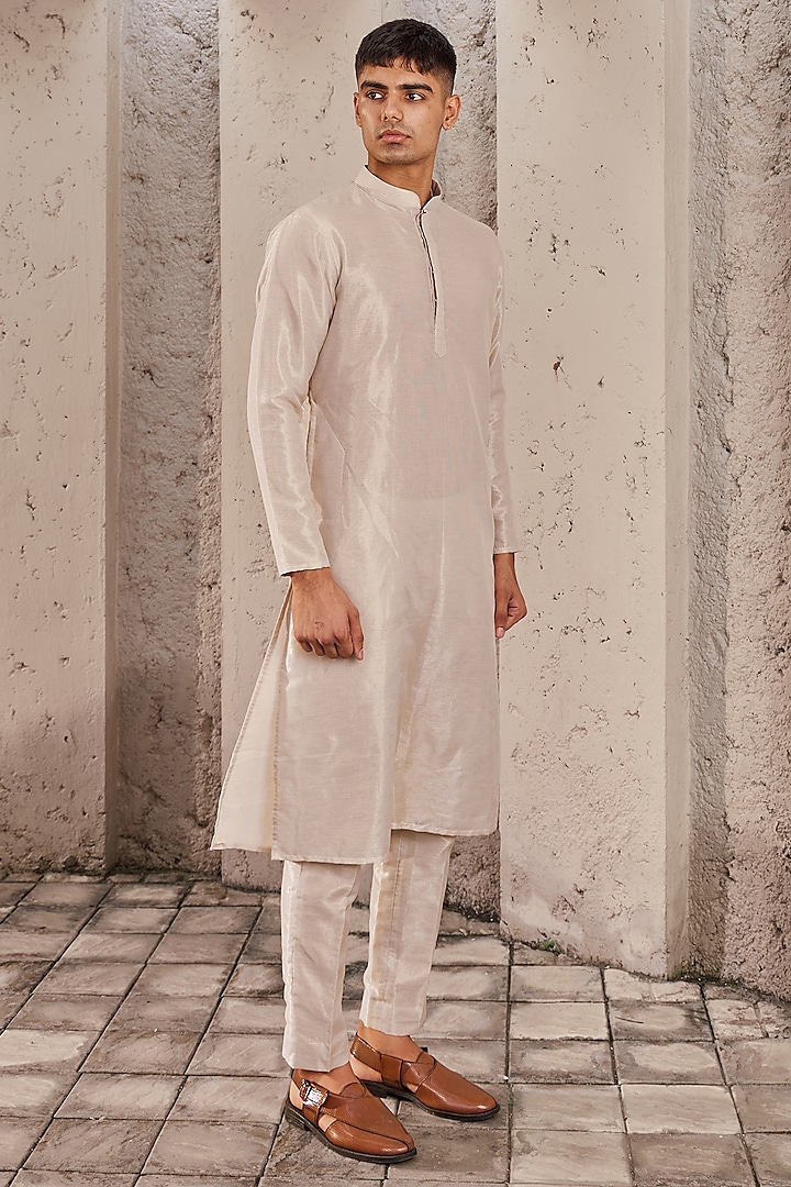 Golden Tissue Kurta Set by Nidhika Shekhar Men at Pernia's Pop Up Shop