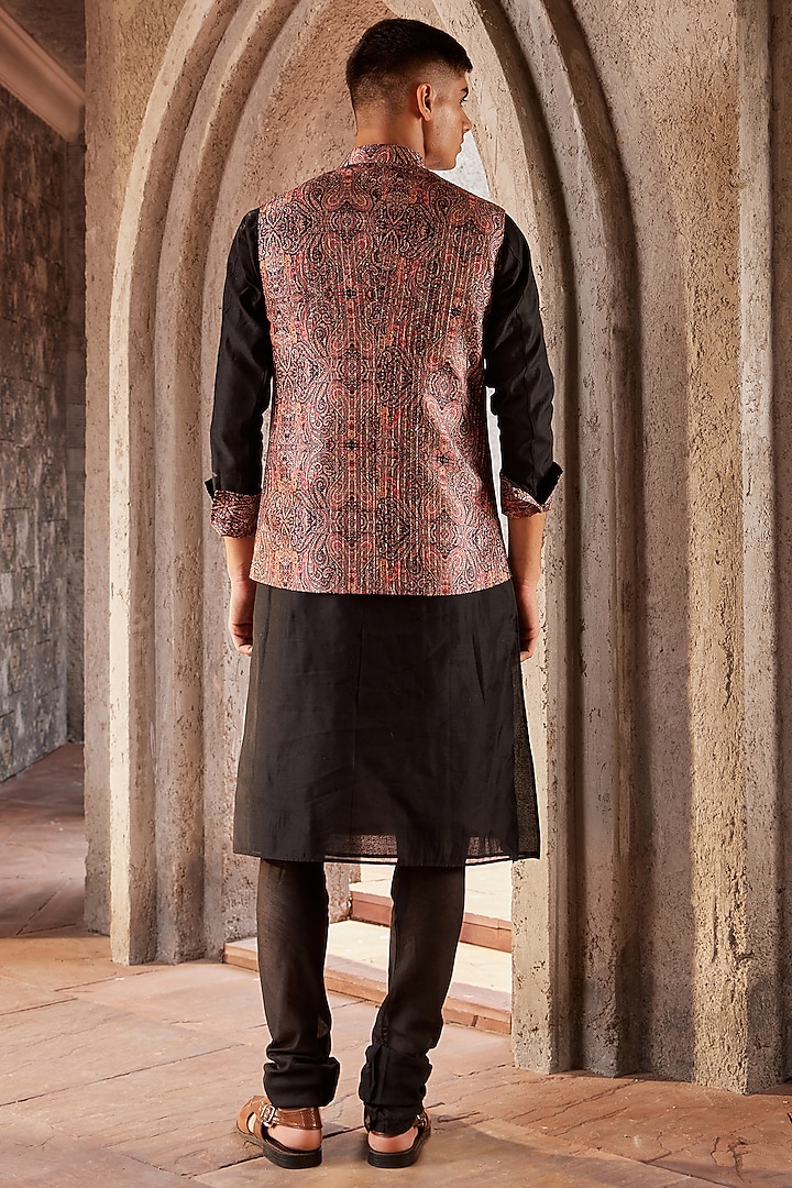 Multi-Colored Silk Printed Bundi Jacket by Nidhika Shekhar Men at Pernia's Pop Up Shop
