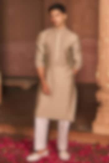 Sage Green Cotton Silk Dori Work Kurta Set by Nidhika Shekhar Men