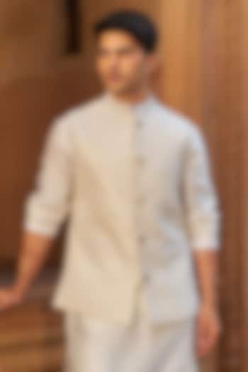 Ivory Cotton Silk & Silk Bundi Jacket by Nidhika Shekhar Men