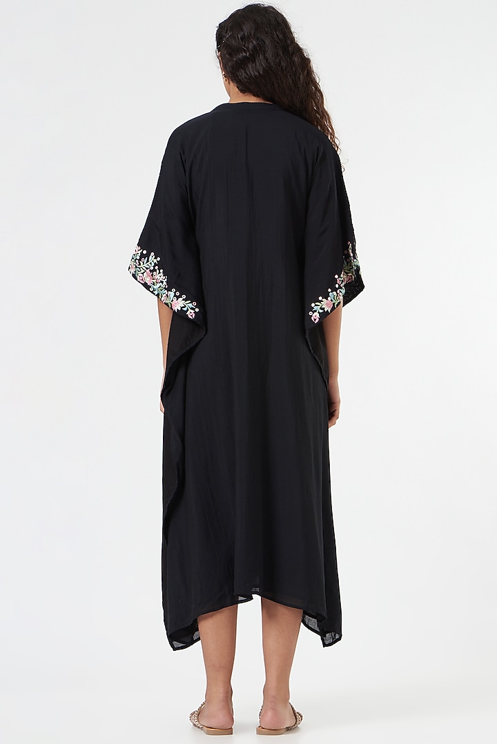 Black Embroidered Kaftan by POULI at Pernia's Pop Up Shop