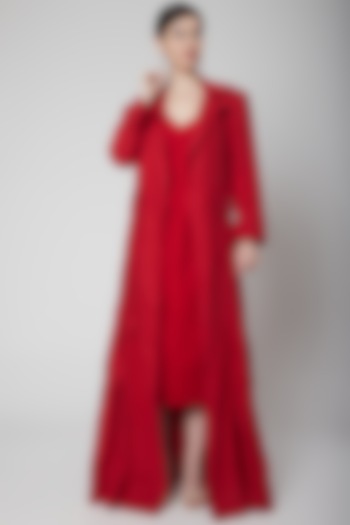 Red Cotton Linen Overcoat by Nidhika Shekhar at Pernia's Pop Up Shop