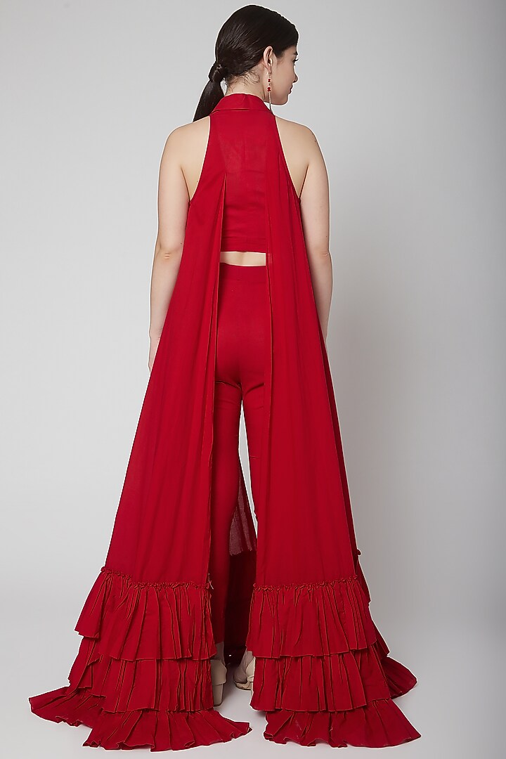 Red Cotton Linen Pant Set by Nidhika Shekhar at Pernia's Pop Up Shop