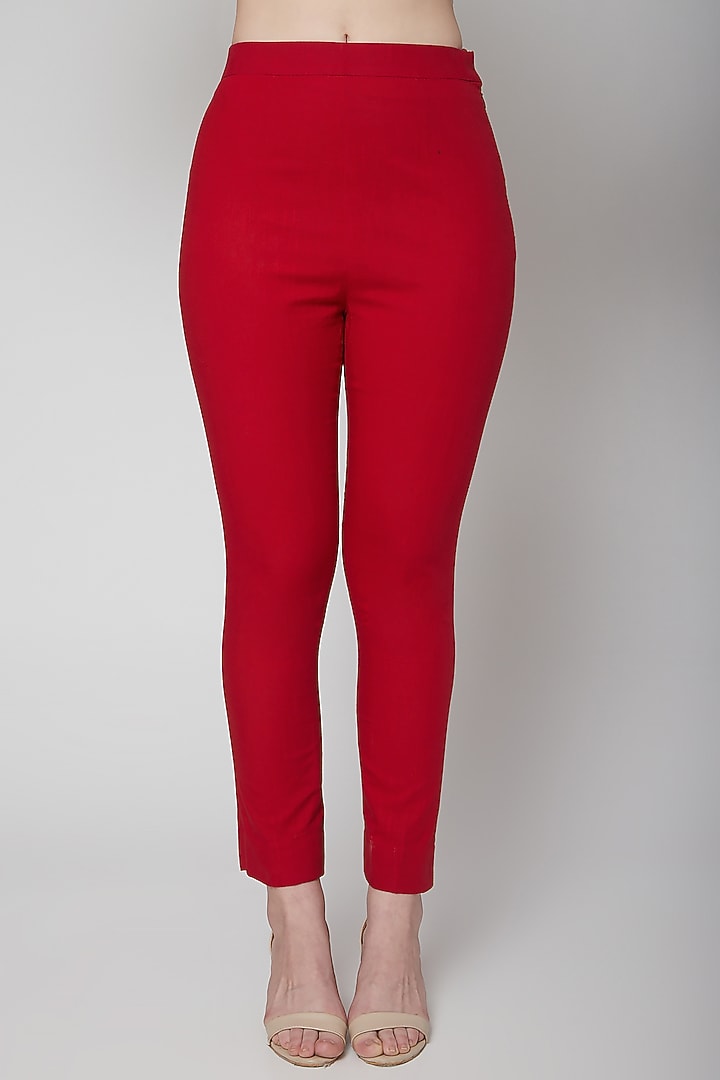 Red Cotton Linen Pant Set by Nidhika Shekhar at Pernia's Pop Up Shop