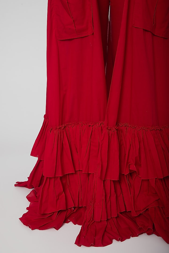 Red Cotton Linen Pant Set by Nidhika Shekhar at Pernia's Pop Up Shop