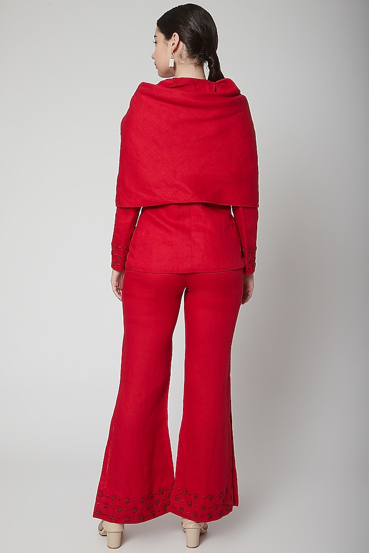 Red Draped Blazer Set by Nidhika Shekhar at Pernia's Pop Up Shop