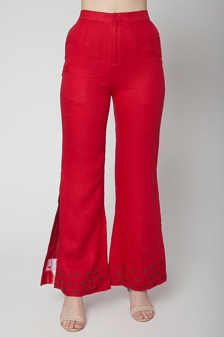 Red Draped Blazer Set by Nidhika Shekhar at Pernia's Pop Up Shop