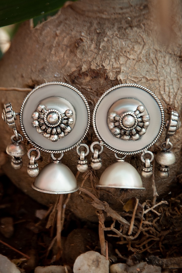 Silver Finish Ghungroo Dangler Earrings In Sterling Silver by Neeta Boochra Jewellery