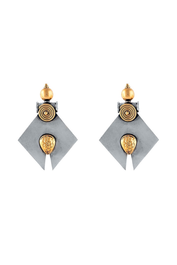 Two-Tone Finish Statement Dangler Earrings In Sterling Silver by Neeta Boochra Jewellery