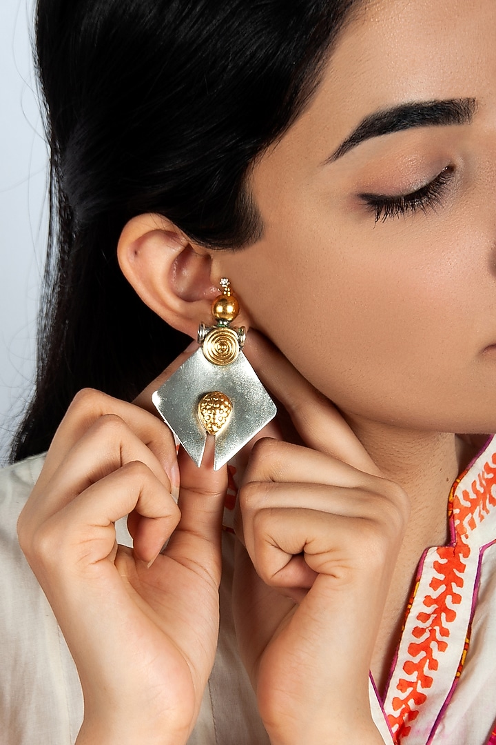 Two-Tone Finish Statement Dangler Earrings In Sterling Silver by Neeta Boochra Jewellery at Pernia's Pop Up Shop