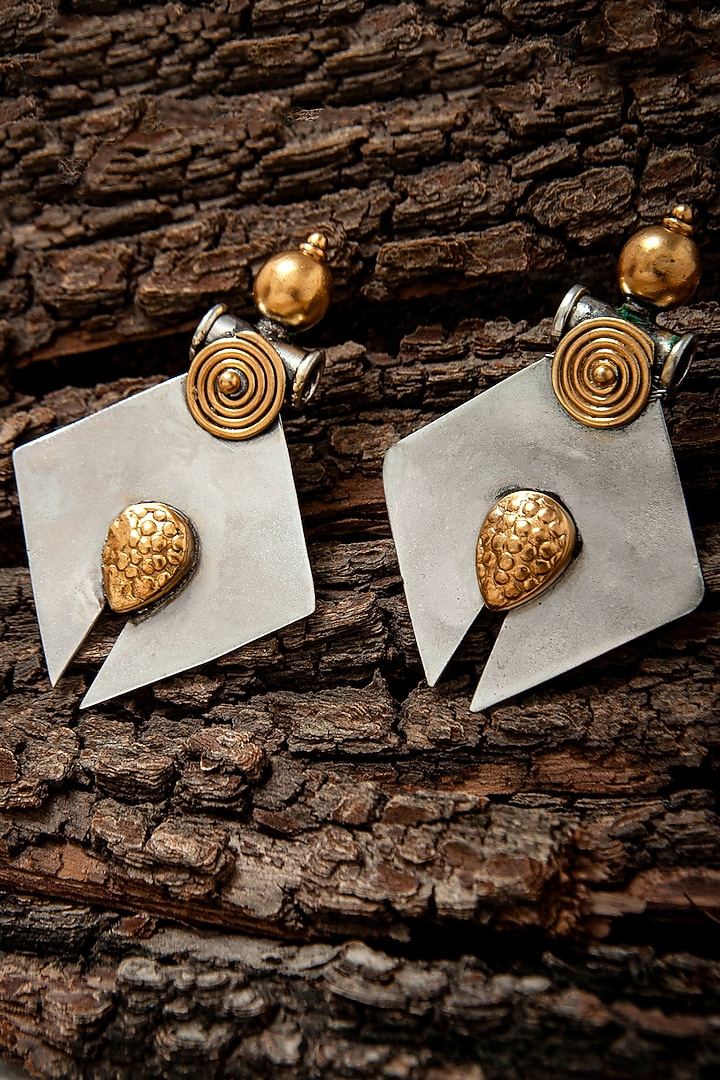 Two-Tone Finish Statement Dangler Earrings In Sterling Silver by Neeta Boochra Jewellery at Pernia's Pop Up Shop