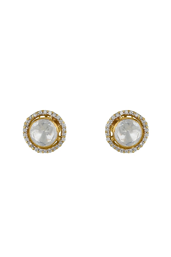 Gold Plated Moissanite Polki & CZ Stud Earrings In Sterling Silver by Neeta Boochra Jewellery at Pernia's Pop Up Shop