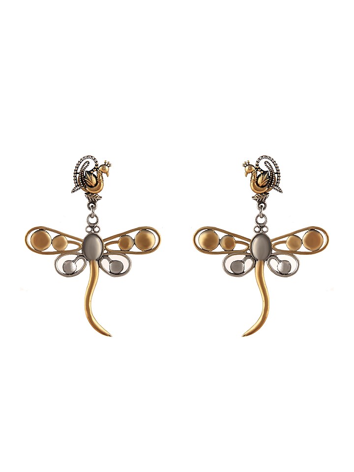 Two-Tone Finish Butterfly Stud Earrings In Sterling Silver by Neeta Boochra Jewellery