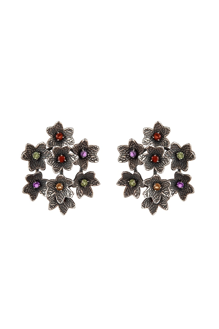 Silver Finish Gemstone Stud Earrings In Sterling Silver by Neeta Boochra Jewellery at Pernia's Pop Up Shop
