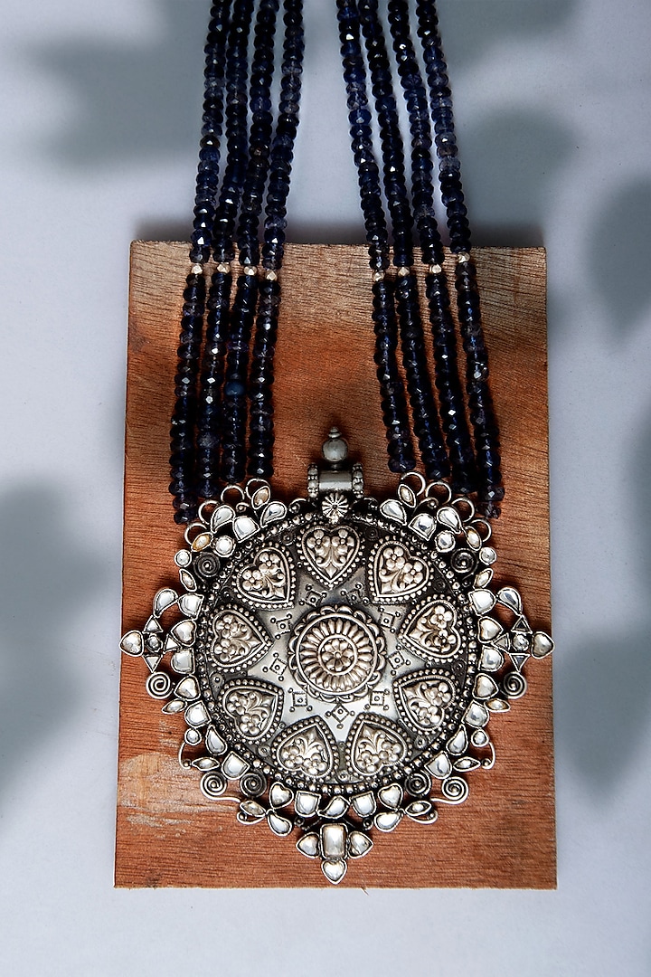 Blue Iolite Gemstone Necklace In Sterling Silver by Neeta Boochra Jewellery
