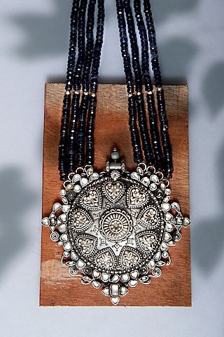 Blue Iolite Gemstone Necklace In Sterling Silver by Neeta Boochra Jewellery