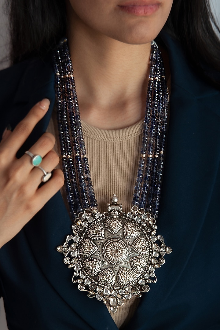Blue Iolite Gemstone Necklace In Sterling Silver by Neeta Boochra Jewellery at Pernia's Pop Up Shop
