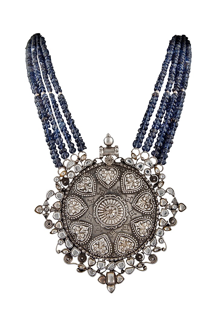Blue Iolite Gemstone Necklace In Sterling Silver by Neeta Boochra Jewellery at Pernia's Pop Up Shop