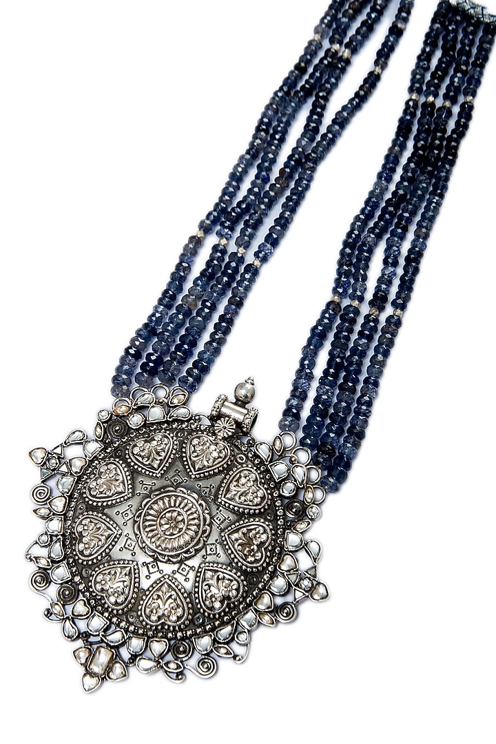 Blue Iolite Gemstone Necklace In Sterling Silver by Neeta Boochra Jewellery at Pernia's Pop Up Shop