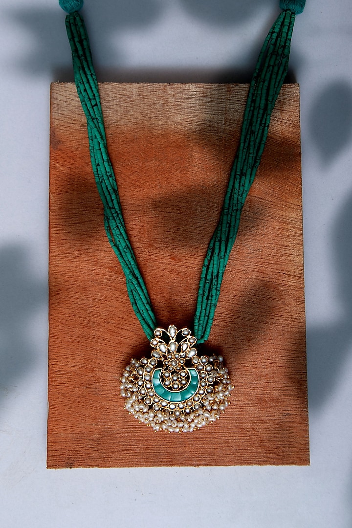 Gold Plated Green Turquoise Necklace In Sterling Silver by Neeta Boochra Jewellery