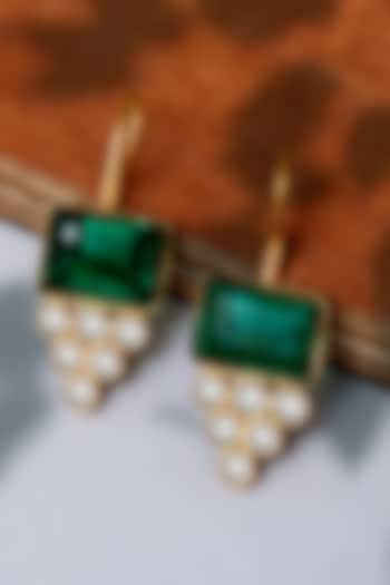 Gold Plated Kundan & Green Gemstone Dangler Earrings In Sterling Silver by Neeta Boochra Jewellery