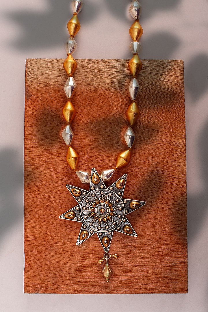 Two Tone Plated Star Necklace In Sterling Silver by Neeta Boochra Jewellery
