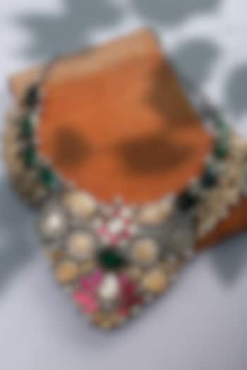 Two Tone Plated Labradorite & Pearl Necklace In Sterling Silver by Neeta Boochra Jewellery at Pernia's Pop Up Shop