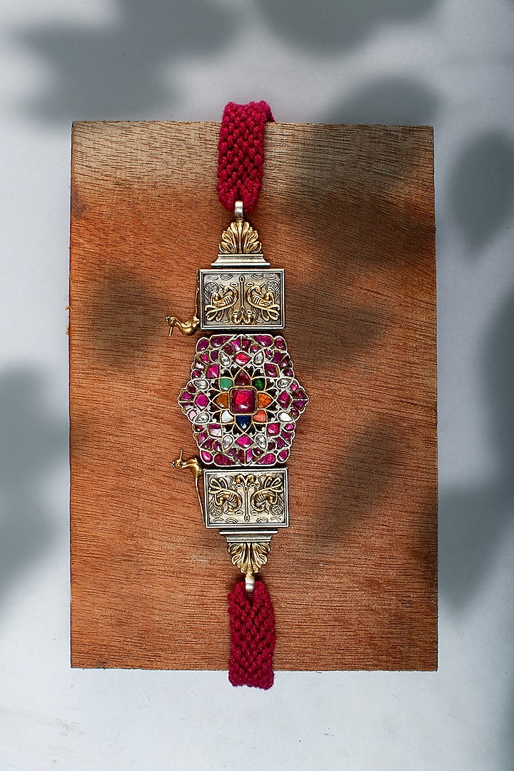 Two Tone Plated Multi-Colored Kundan Choker Necklace In Sterling Silver by Neeta Boochra Jewellery