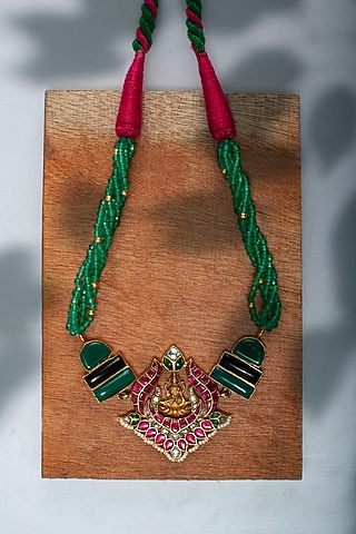 Gold Plated Kundan & Pearl Necklace In Sterling Silver by Neeta Boochra Jewellery