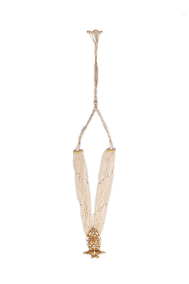 Gold Plated Kundan & Pearl Beaded Necklace In Sterling Silver by Neeta Boochra Jewellery at Pernia's Pop Up Shop