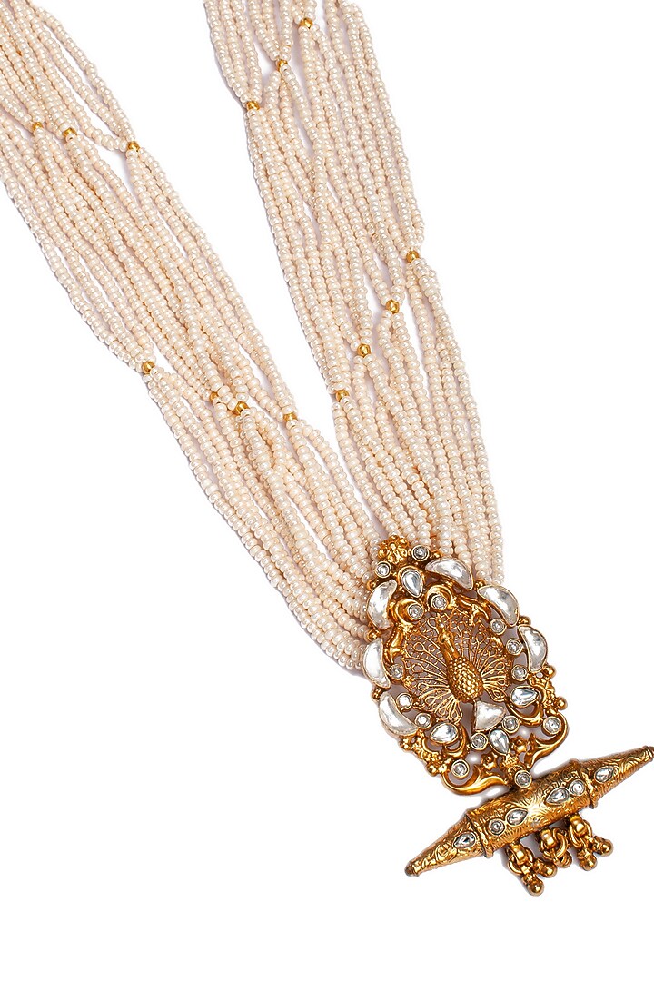 Gold Plated Kundan & Pearl Beaded Necklace In Sterling Silver by Neeta Boochra Jewellery at Pernia's Pop Up Shop