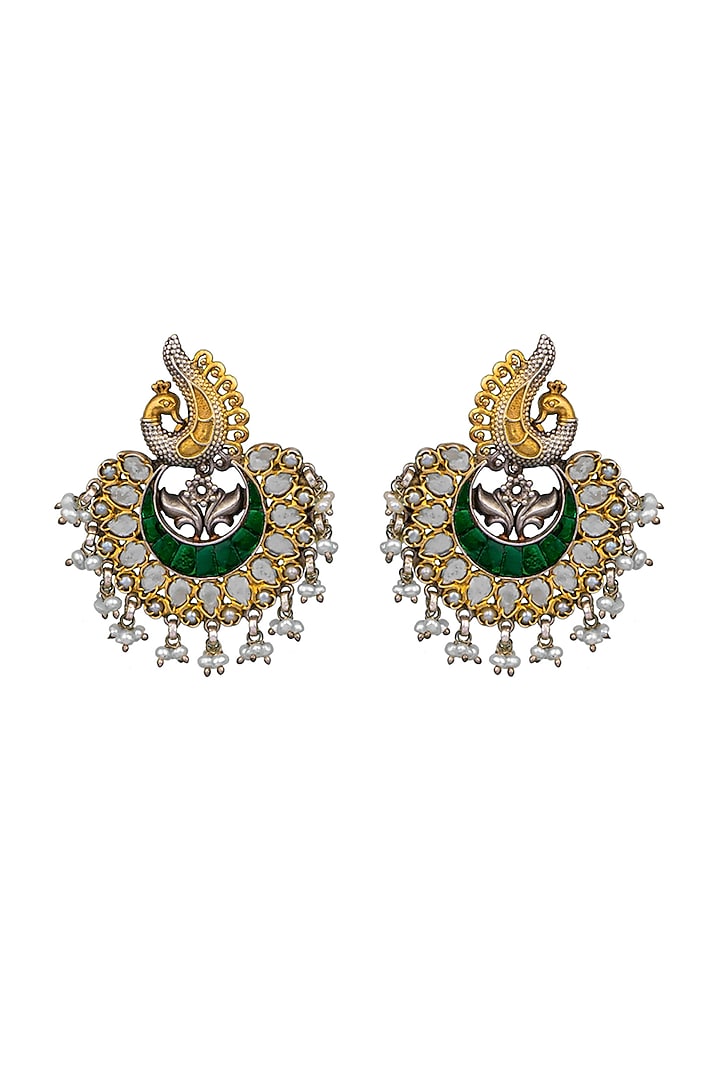 Two-Tone Finish Pearl Chandbali Earrings In 92.5 Sterling Silver by Neeta Boochra Jewellery