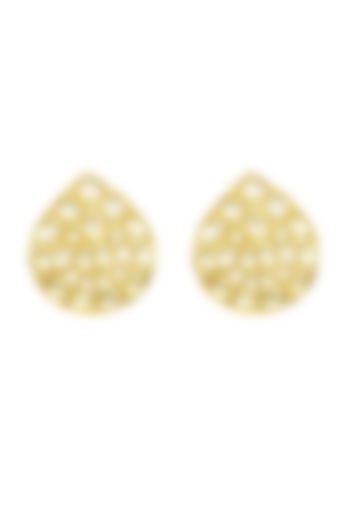 Gold Finish Stud Earrings With Kundan Polki In Sterling Silver by Neeta Boochra Jewellery at Pernia's Pop Up Shop