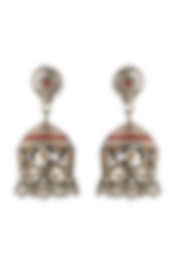 White Finish Pearl Jhumka Earrings In Sterling Silver by Neeta Boochra Jewellery