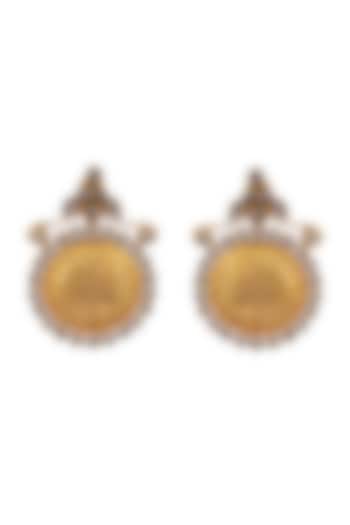 Gold Finish Lotus Stud Earrings In 92.5 Sterling Silver by Neeta Boochra Jewellery