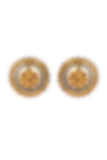 Two-Tone Finish Floral Stud Earrings In 92.5 Sterling Silver by Neeta Boochra Jewellery