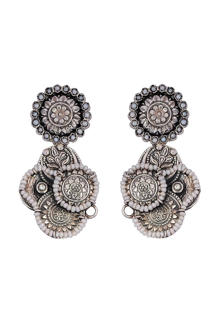 Black Rhodium Finish Freshwater Pearl Dangler Earrings In Sterling Silver by Neeta Boochra Jewellery