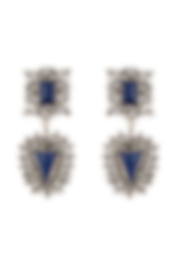 Black Rhodium Finish Blue Lapis Dangler Earrings In Sterling Silver by Neeta Boochra Jewellery