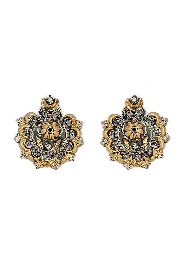 Two-Tone Finish Stud Earrings In Sterling Silver by Neeta Boochra Jewellery