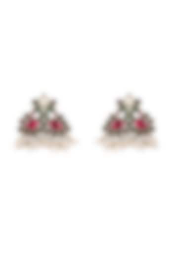 White Finish Dangler Earrings In Sterling Silver With Kundan Polki by Neeta Boochra Jewellery