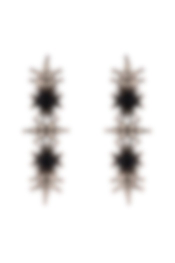 Silver Finish Black Onyx Dangler Earrings In Sterling Silver by Neeta Boochra Jewellery