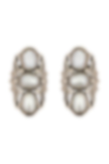 Black Rhodium Finish Pearl Stud Earrings In Sterling Silver by Neeta Boochra Jewellery