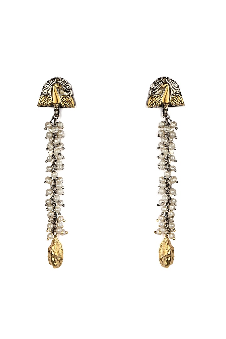 Two-Tone Finish Peacock Dangler Earrings In Sterling Silver by Neeta Boochra Jewellery