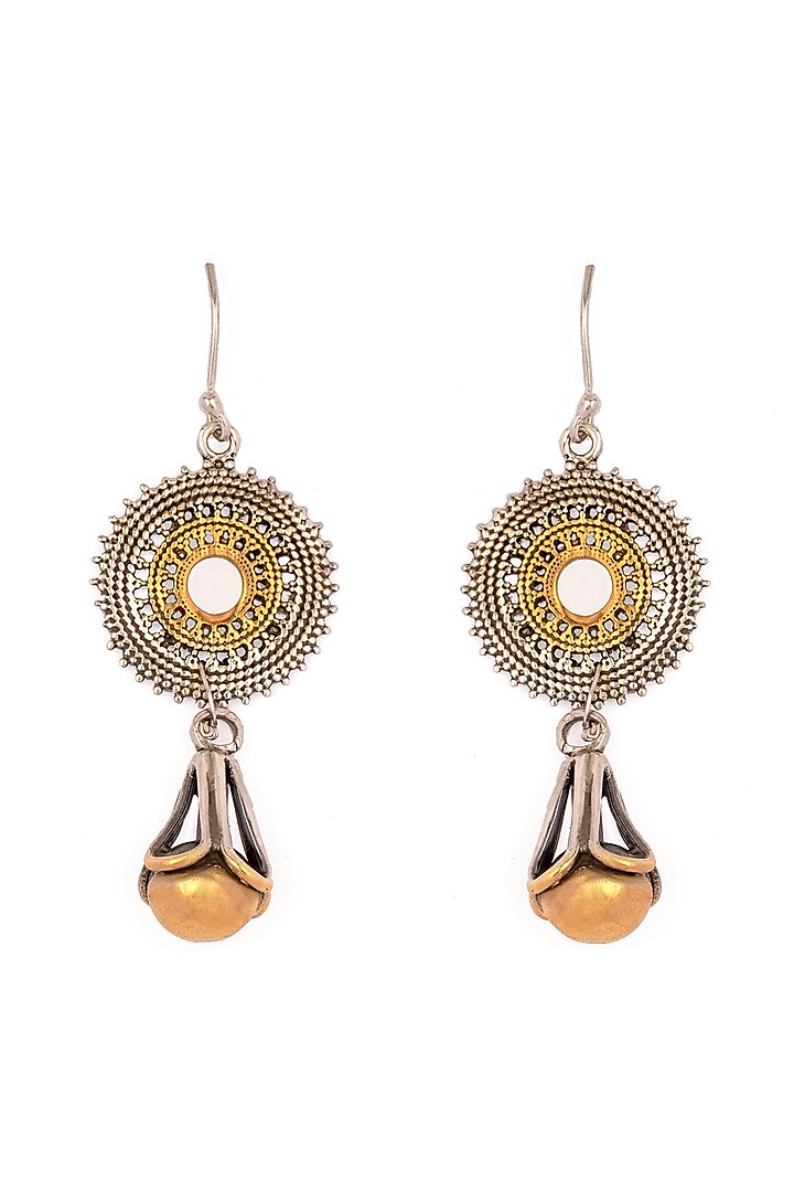 Two-Tone Finish Dangler Earrings In Sterling Silver With Rawa Work by Neeta Boochra Jewellery