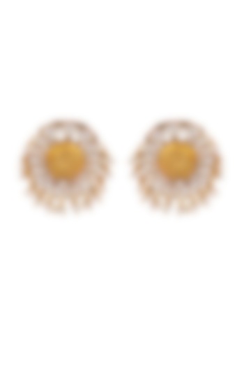 Gold Finish Kundan Floral Stud Earrings In 92.5 Sterling Silver by Neeta Boochra Jewellery at Pernia's Pop Up Shop