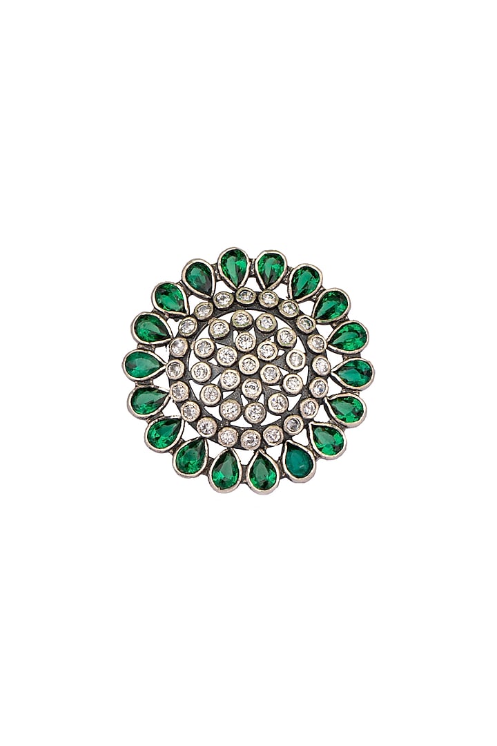 White Finish Adjustable Kundan Polki Ring In Sterling Silver by Neeta Boochra Jewellery at Pernia's Pop Up Shop