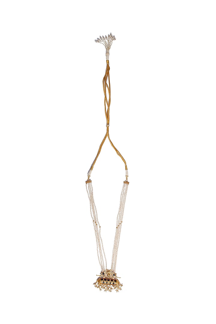 Gold Plated Pearl Beaded & Kundan Polki Necklace In Sterling Silver by Neeta Boochra Jewellery at Pernia's Pop Up Shop