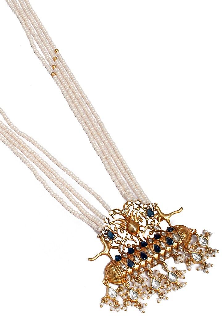 Gold Plated Pearl Beaded & Kundan Polki Necklace In Sterling Silver by Neeta Boochra Jewellery at Pernia's Pop Up Shop
