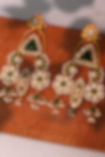 Gold Plated Green Onyx & Kundan Polki Dangler Earrings In Sterling Silver by Neeta Boochra Jewellery at Pernia's Pop Up Shop